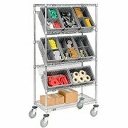 GLOBAL EQUIPMENT Easy Access Slant Shelf Chrome Wire Cart, 8 Blue Grid Containers 36Lx18Wx63H 493422BL